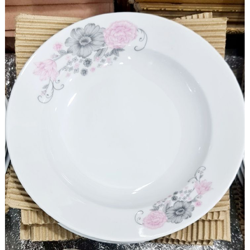 Picture of New model 6 Pcs Ceramic Flower Print Dinner PlateSet 9"Inch, Deep Rice Dinner Plate,White Color printed Microwave oven