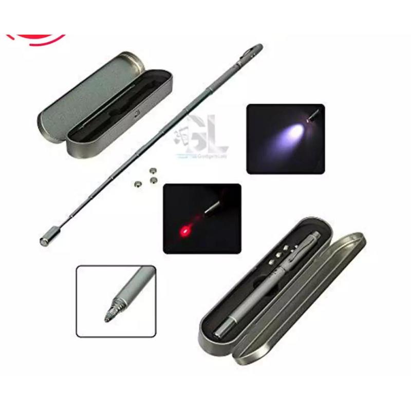 Picture of Lase.r pen MULTI FUNCTION 4 in 1 Red Lase.r Pointer LED Light Lamp Ball Pen Torch Telescopic Pointer to Teach Silver