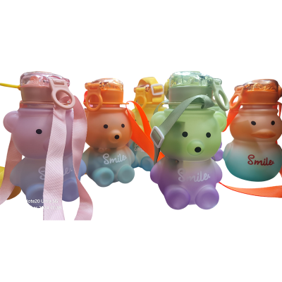 Picture of Cute Cartoon panda Children Straw Bottle Portable Leakproof Antichoking Water Cup 600ml Large Capacity Baby Infant Learning Training Drinking Bottle School flag.