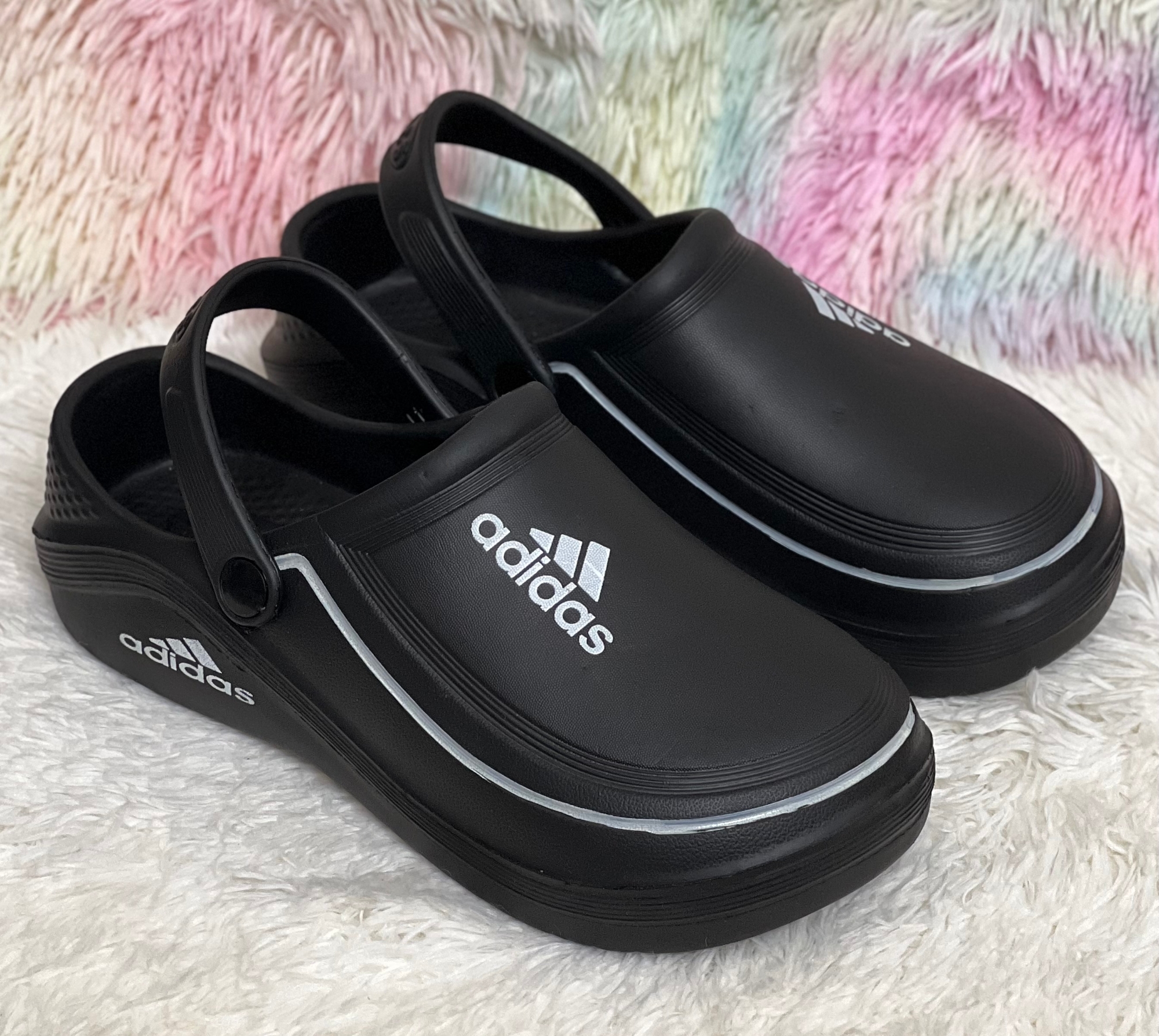 Picture of Mens New Adiform Comfortable Thick Footbed Mule Clogs Slip-on Crocs Shoes Sandals Black