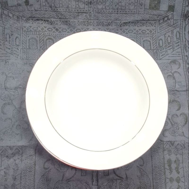 Picture of 6 Pcs Ceramic Flower Print Dinner Plate Set 9"lnch, Deep Rice Dinner Plate, White Color With print. Microwave oven save, Dishwasher Save, Dining Plate Set. CD:MO0