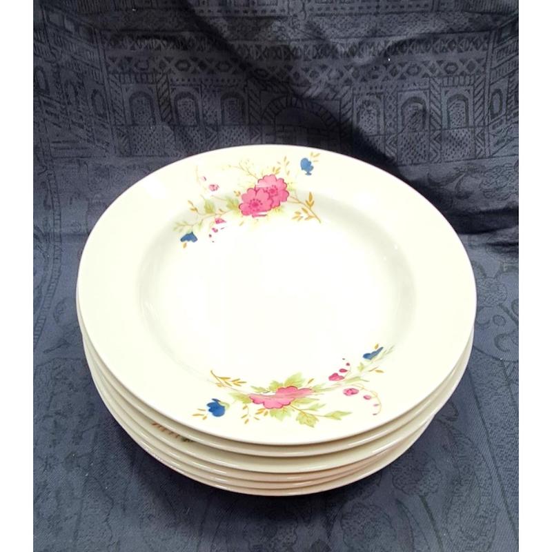 Picture of 6 Pcs Ceramic Flower Print Dinner Plate Set 9"lnch, Deep Rice Dinner Plate, White Color Wikth print. Microwave oven save,Dishwasher Save,Dining Plate Set. CD:MO0