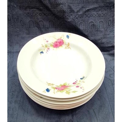 Picture of 6 Pcs Ceramic Flower Print Dinner Plate Set 9"lnch, Deep Rice Dinner Plate, White Color Wikth print. Microwave oven save,Dishwasher Save,Dining Plate Set. CD:MO0