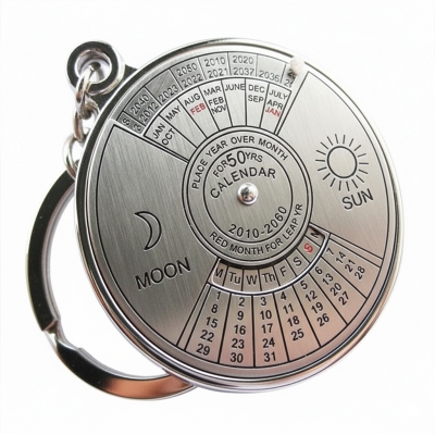 Picture of 50 Years Chain Ring Keyfob 6RMA Perpetual Calendar Keyring Keychain Silver Alloy Key