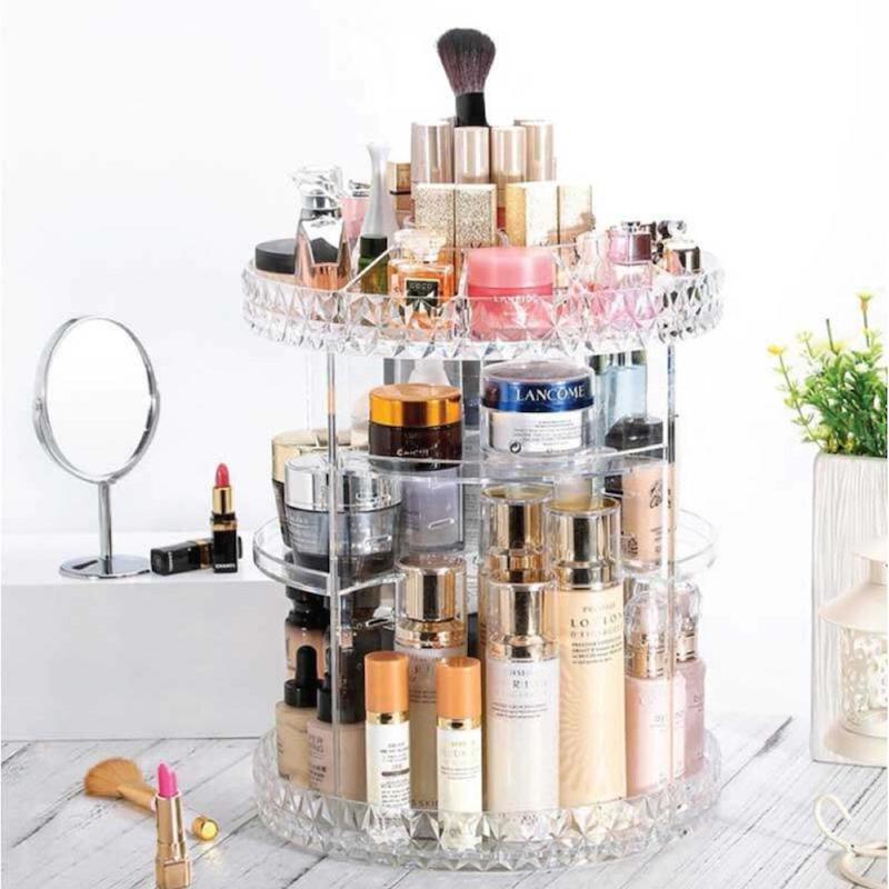 Picture of 360 Degree Rotating Makeup Storage Rack Height Adjustable Cosmetics Organizer Assembly Skin Care Holder Bathroom Display Case