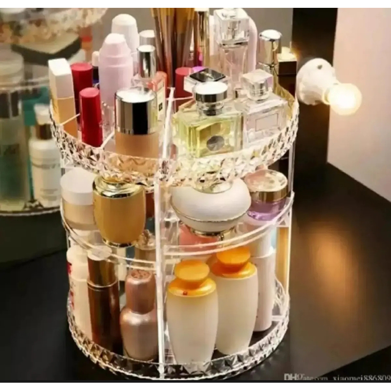 Picture of 360 Degree Rotating Makeup Assembly Skin Care Holder Bathroom Display Case Storage Rack Height Adjustable Cosmetics Organizer