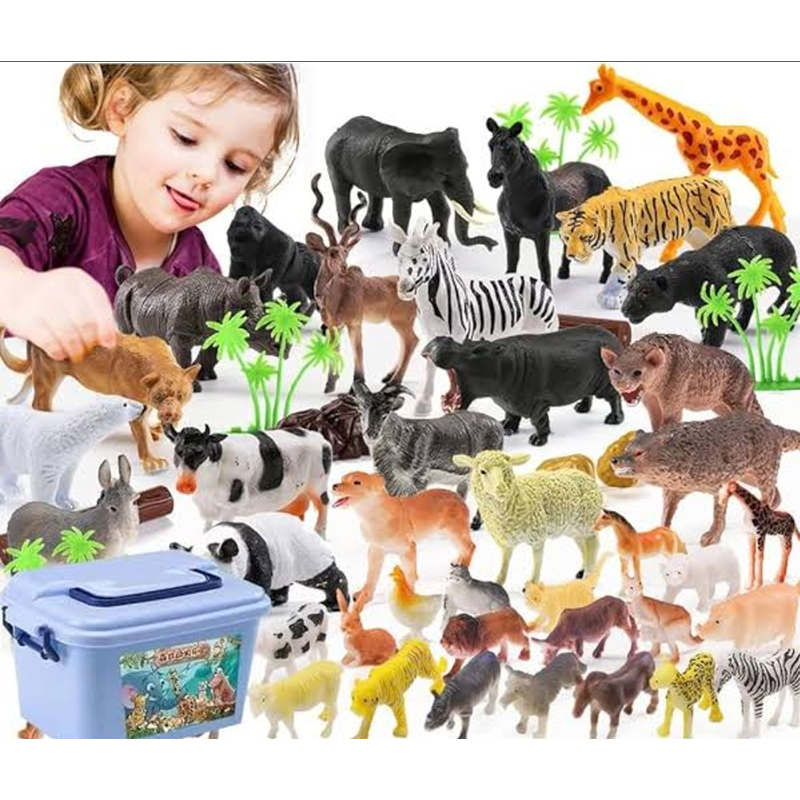 Picture of 32pcs+ full rubber body Mini Animal Zoo set  Exclusive Animal Play Set Mini Animal Zoo- Exclusive Animal Play Sets With More Than  Animal, Fence, Tree Etc. Learning Games For Boys Girls Kids Toddlers