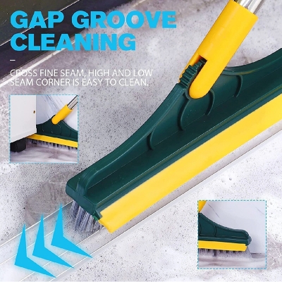 Picture of 2 in 1 Cleaning Scrub Brush Grout Brush Scrape Floor Scrub Brush with Long Handle V-Shape Stiff Bristle Brush Scrubber with Squeegee 120°Rotating Magic Broom Brush for Cleaning Bathroom Glass Wall