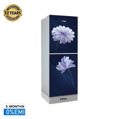 Picture of VISION Glass Door Refrigerator RE-160 Liter Blue Daisy Bottom Mount 