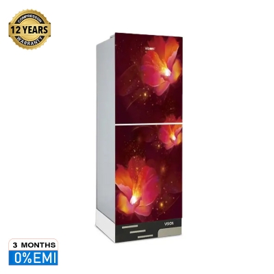 Picture of VISION Glass Door Refrigerator RE-217 Liter Digital Red Flower Top Mount 