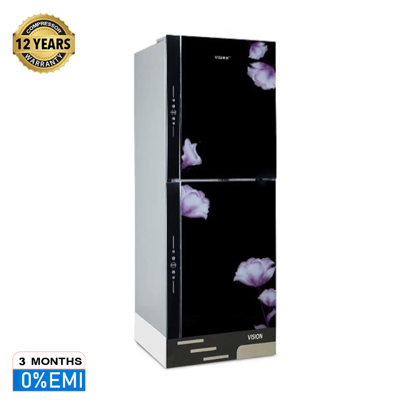 Picture of VISION Glass Door Refrigerator RE-240 Liter Mirror Purple Flower Top Mount