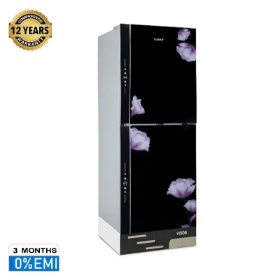 Picture of VISION Glass Door Refrigerator RE-280 Liter Mirror Purple Flower Top Mount