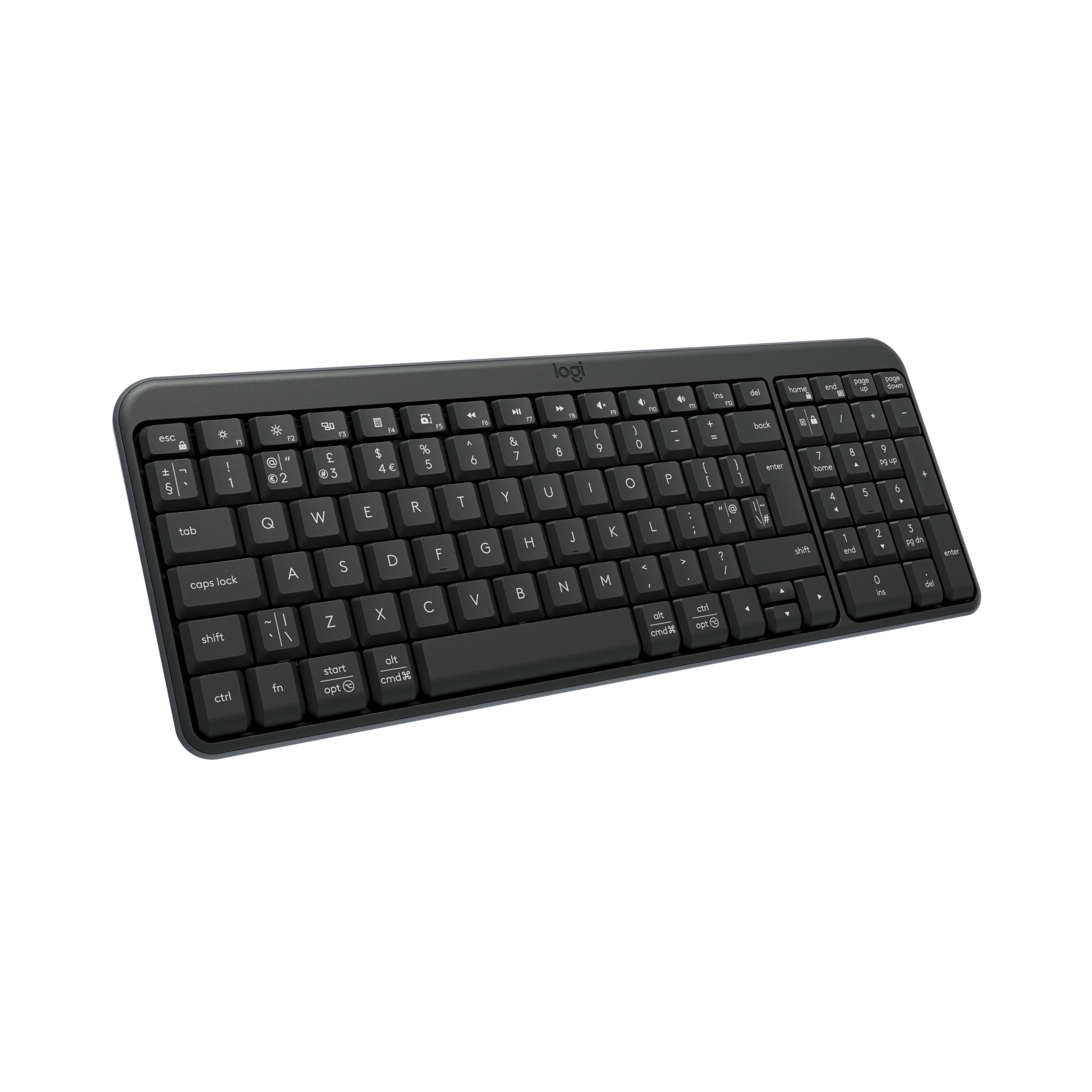 Picture of Logitech K250 Bluetooth Keyboard with Numpad, Easy Connectivity, Compact Wireless Keyboard Made with Recycled Plastic, Spill-Resistant, Comfortable Keys - Windows/MacOS - Graphite