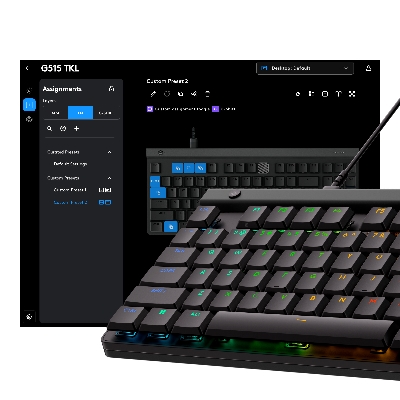 Picture of Logitech G515 TKL Wired Low Profile Gaming Keyboard, Fully Customisable RGB, Double-Shot PBT Keycaps, Tactile/Brown Switches - Black