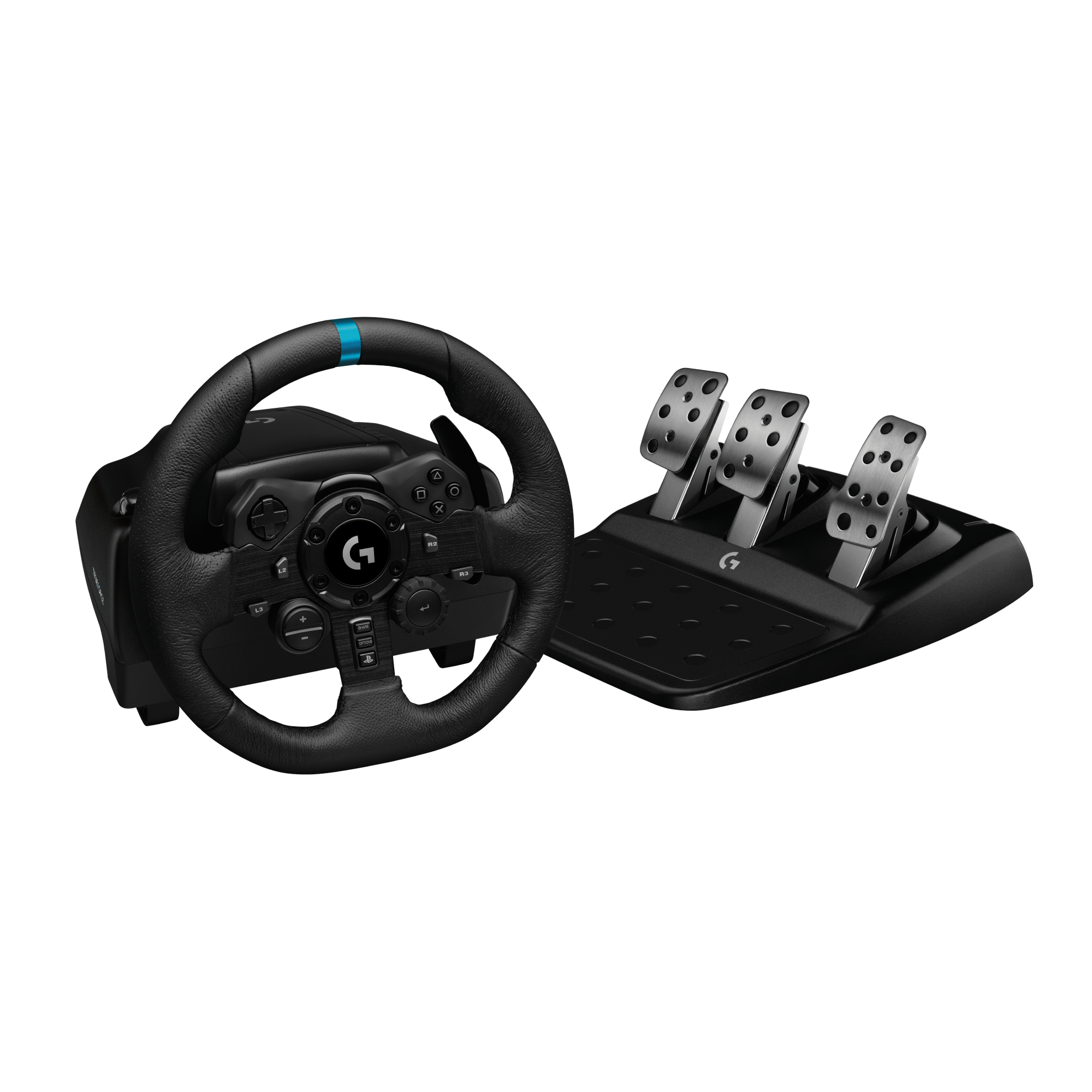 Picture of Logitech G923 Racing Wheel and Pedals, TRUEFORCE Feedback, Responsive Driving Design, Dual Clutch Launch Control, Genuine Leather Steering Wheel Cover, for PS5, PS4, PC, Mac
