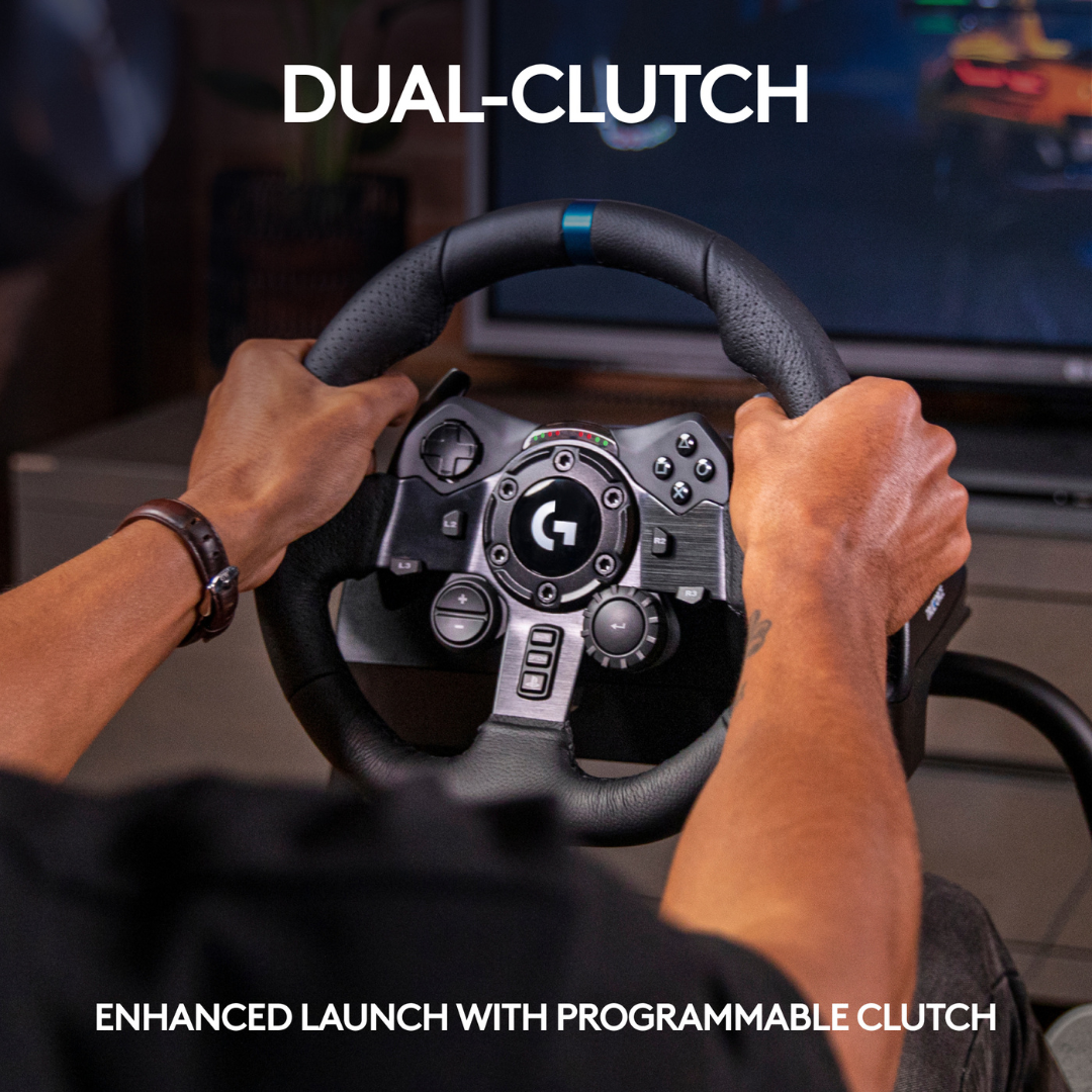 Picture of Logitech G923 Racing Wheel and Pedals, TRUEFORCE Feedback, Responsive Driving Design, Dual Clutch Launch Control, Genuine Leather Steering Wheel Cover, for PS5, PS4, PC, Mac