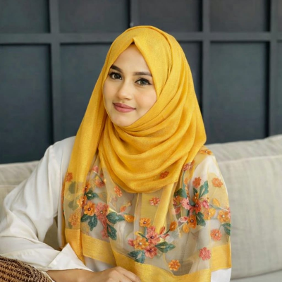 Picture of Soft comfortable Luxury Silk Shawl  Scarf for Women Design Embroidery Flowers Hijab Wraps Bufandas Female Headkerchief Fouloud Echarpe suitable summer