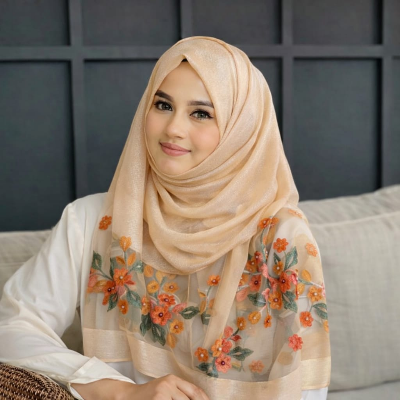 Picture of Soft comfortable Luxury Silk Shawl  Scarf for Women Design Embroidery Flowers Hijab Wraps Bufandas Female Headkerchief Fouloud Echarpe suitable summer