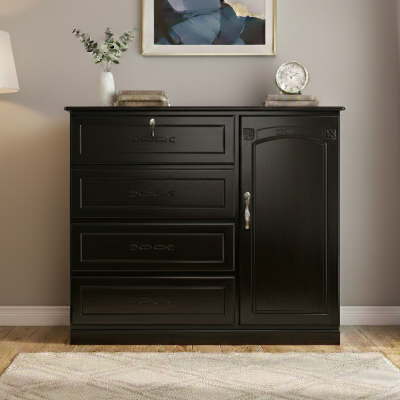 Picture of MOUMON Deco Paint Lacquer Polish Wardrobe, 4 Drawer with 1 Door Cabinet Storage Wardrobe, Closet with Clothes Hanging Rail Bedroom Furniture 48/54