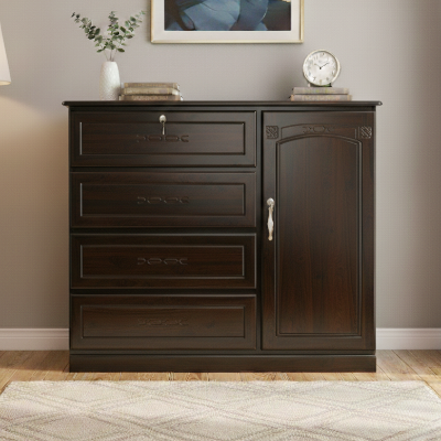 Picture of MOUMON Deco Paint Lacquer Polish Wardrobe, 4 Drawer with 1 Door Cabinet Storage Wardrobe, Closet with Clothes Hanging Rail Bedroom Furniture 48/54