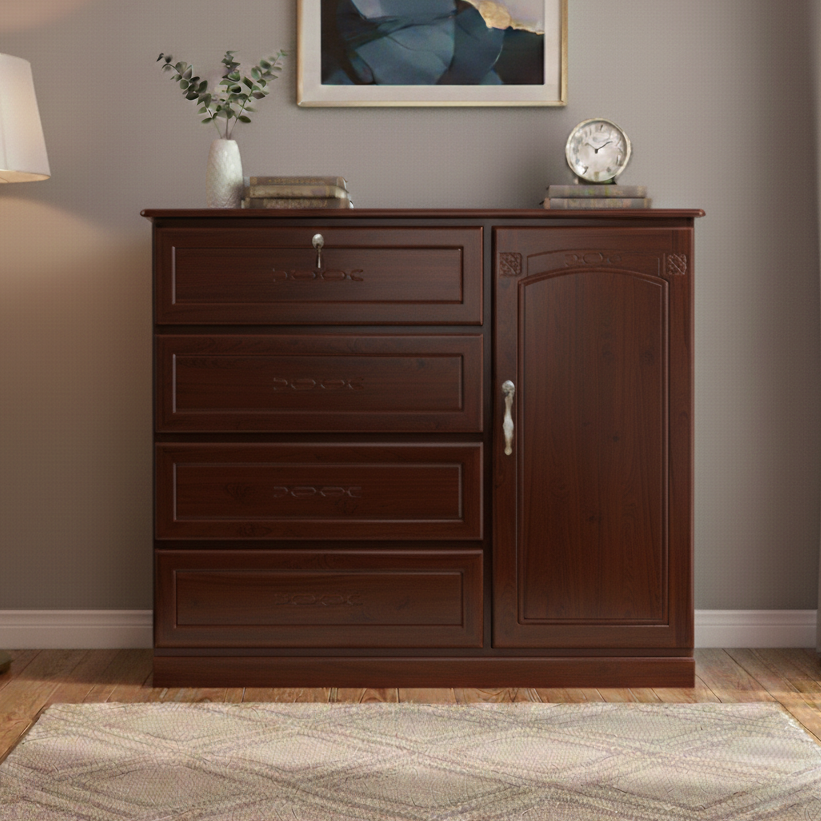 Picture of MOUMON Deco Paint Lacquer Polish Wardrobe, 4 Drawer with 1 Door Cabinet Storage Wardrobe, Closet with Clothes Hanging Rail Bedroom Furniture 48/54