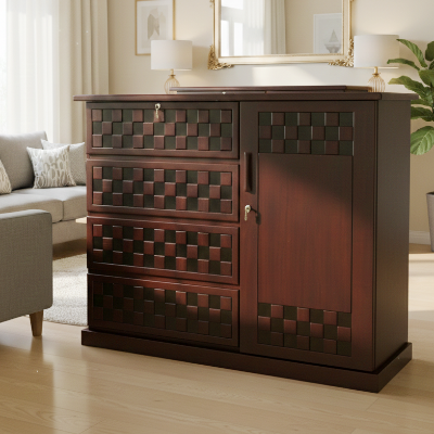 Picture of BYNSOE Deco Paint Lacquer Polish 3D Wardrobe, 4 Drawer with 1 Door Cabinet Storage Wardrobe, Closet with Clothes Hanging Rail Bedroom Furniture 48/54