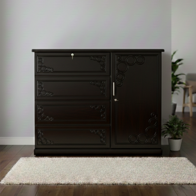 Picture of FUTASSI Deco Paint Lacquer Polish Wardrobe, 4 Drawer with 1 Door Cabinet Storage Wardrobe, Closet with Clothes Hanging Rail Bedroom Furniture 48/54