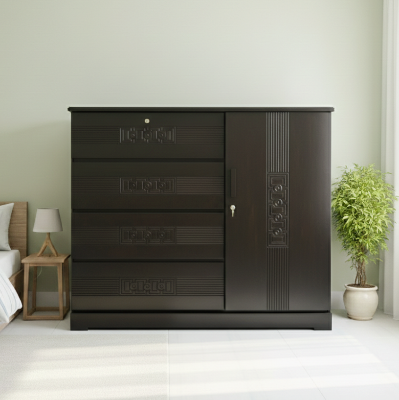 Picture of PANAMA Deco Paint Lacquer Polish Wardrobe, 4 Drawer with 1 Door Cabinet Storage Wardrobe, Closet with Clothes Hanging Rail Bedroom Furniture 48/54