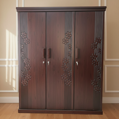 Picture of Flora Deco Paint Lacquer Polish 3 Door Almirah, Rich Home Wardrobe for Bedroom, Multiple Shelves to Organise your Clothes, Coat & Shari Hanging Rod, Lockable Door & Drawer Almirah 72/48