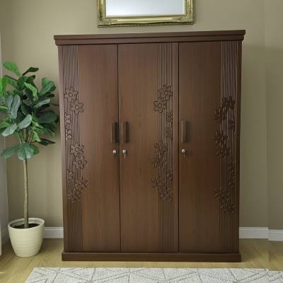 Picture of Flora Deco Paint Lacquer Polish 3 Door Almirah, Rich Home Wardrobe for Bedroom, Multiple Shelves to Organise your Clothes, Coat & Shari Hanging Rod, Lockable Door & Drawer Almirah 72/48
