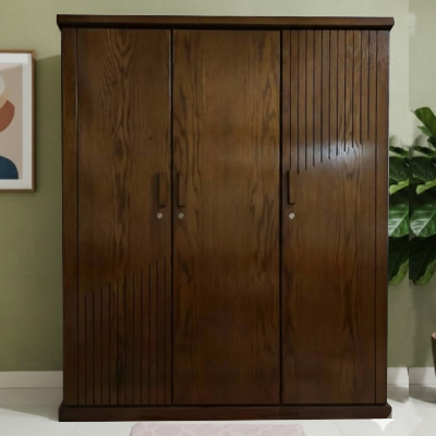 Picture of ANCTOR Deco Paint Lacquer Polish 3 Door Almirah, Rich Home Wardrobe for Bedroom, Multiple Shelves to Organise your Clothes, Coat, Shari Hanging Rod with Burkha Hanging Shelve, Lockable Door & Drawer Almirah 72/48