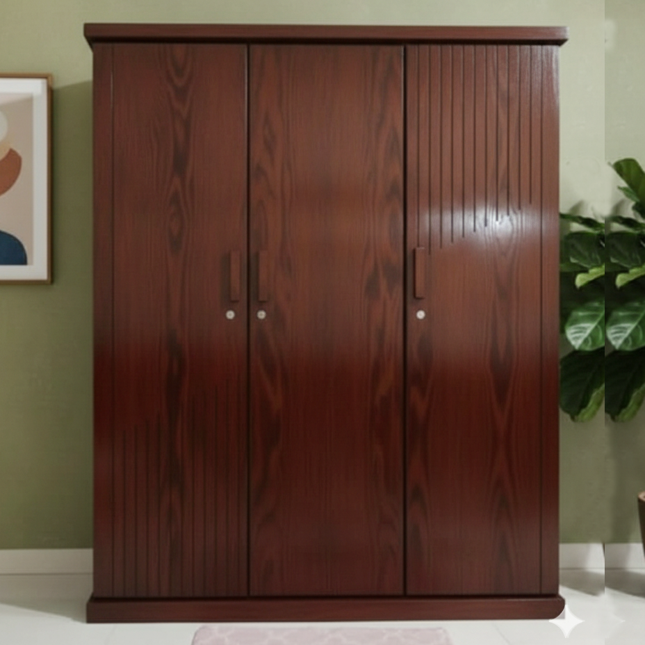Picture of ANCTOR Deco Paint Lacquer Polish 3 Door Almirah, Rich Home Wardrobe for Bedroom, Multiple Shelves to Organise your Clothes, Coat, Shari Hanging Rod with Burkha Hanging Shelve, Lockable Door & Drawer Almirah 72/48