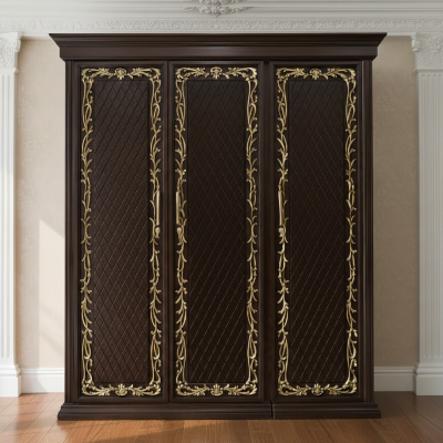 Picture of ALINA Deco Gold Paint Lacquer Polish 3 Door Almirah, Rich Home Wardrobe for Bedroom, Multiple Shelves to Organise your Clothes, Hanging Rod, Lockable Door & Drawer Almirah 72/48