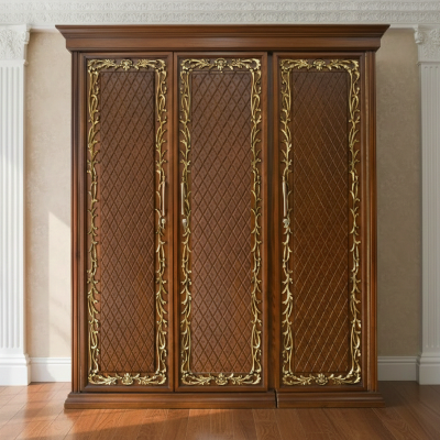 Picture of ALINA Deco Gold Paint Lacquer Polish 3 Door Almirah, Rich Home Wardrobe for Bedroom, Multiple Shelves to Organise your Clothes, Hanging Rod, Lockable Door & Drawer Almirah 72/48