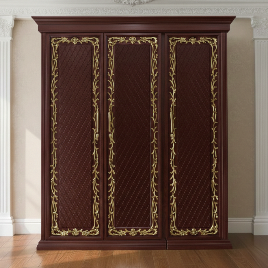 Picture of ALINA Deco Gold Paint Lacquer Polish 3 Door Almirah, Rich Home Wardrobe for Bedroom, Multiple Shelves to Organise your Clothes, Hanging Rod, Lockable Door & Drawer Almirah 72/48