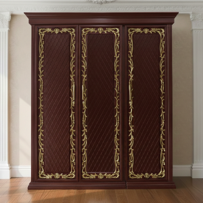 Picture of ALINA Deco Gold Paint Lacquer Polish 3 Door Almirah, Rich Home Wardrobe for Bedroom, Multiple Shelves to Organise your Clothes, Hanging Rod, Lockable Door & Drawer Almirah 72/48