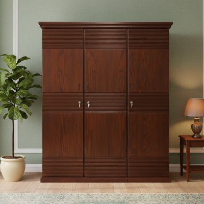 Picture of Kusum Deco Paint Lacquer Polish 3 Door Almirah, Rich Home Wardrobe for Bedroom, Multiple Shelves to Organise your Clothes, Hanging Rod, Lockable Door & Drawer Almirah 72/48