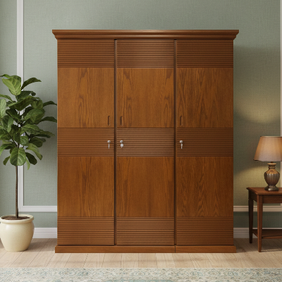 Picture of Kusum Deco Paint Lacquer Polish 3 Door Almirah, Rich Home Wardrobe for Bedroom, Multiple Shelves to Organise your Clothes, Hanging Rod, Lockable Door & Drawer Almirah 72/48