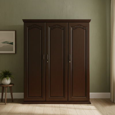 Picture of Mannat Deco Paint Lacquer Polish 3 Door Almirah, Rich Home Wardrobe for Bedroom, Multiple Shelves to Organise your Clothes, Hanging Rod, Lockable Door & Drawer Almirah 72/48