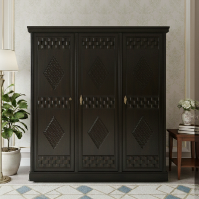 Picture of Newberry Deco Paint Lacquer Polish 3 Door Almirah, Rich Home Wardrobe for Bedroom, Multiple Shelves to Organise your Clothes, Hanging Rod, Lockable Door & Drawer Almirah 72/48