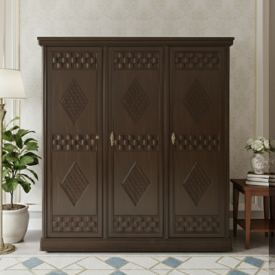 Picture of Newberry Deco Paint Lacquer Polish 3 Door Almirah, Rich Home Wardrobe for Bedroom, Multiple Shelves to Organise your Clothes, Hanging Rod, Lockable Door & Drawer Almirah 72/48