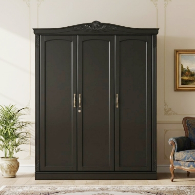 Picture of Merlin Shade Deco Paint Lacquer Polish 3 Door Almirah, Rich Home Wardrobe for Bedroom, Multiple Shelves to Organise Clothes with Hanging Rod, Lockable Door & Drawer Almirah 72/48