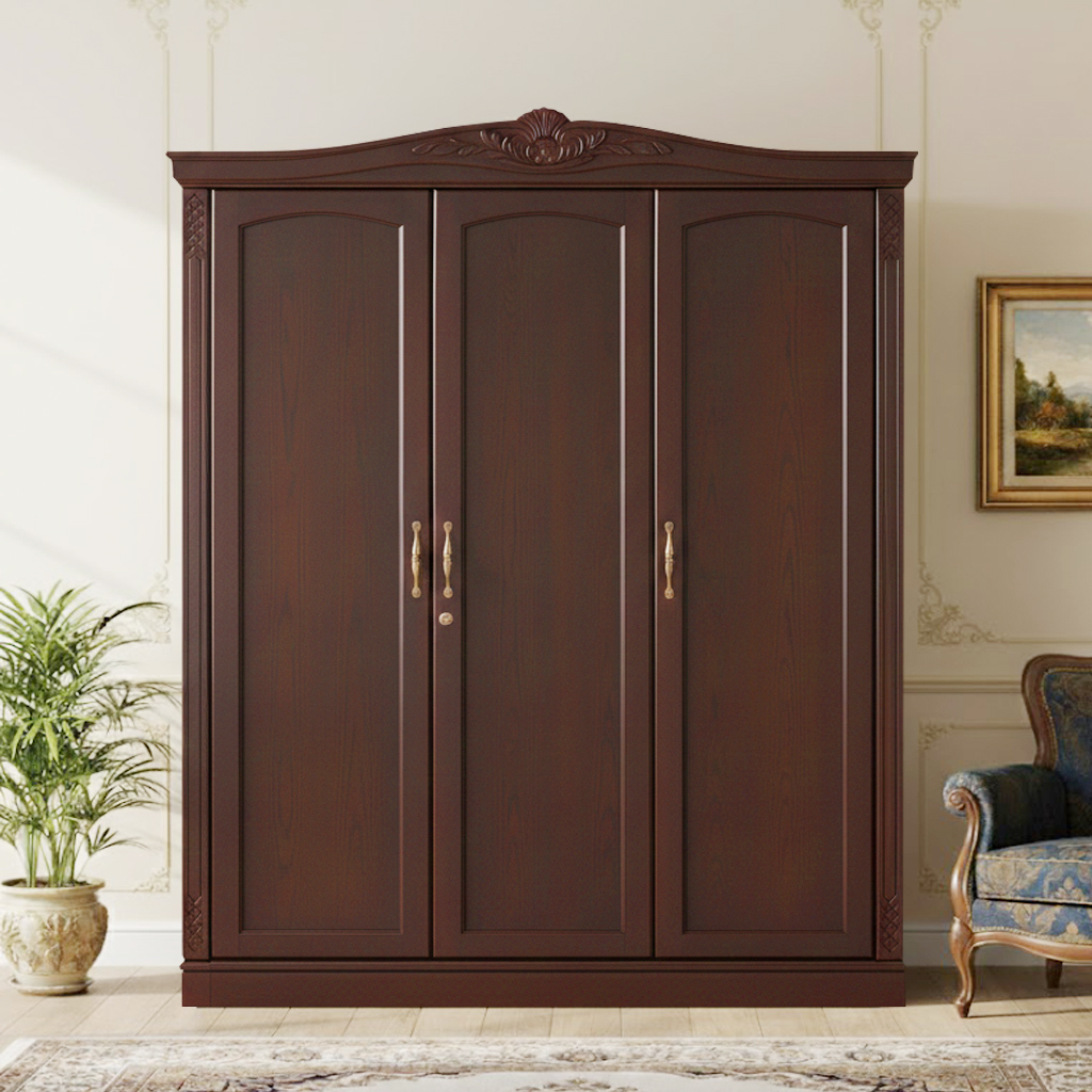 Picture of Merlin Shade Deco Paint Lacquer Polish 3 Door Almirah, Rich Home Wardrobe for Bedroom, Multiple Shelves to Organise Clothes with Hanging Rod, Lockable Door & Drawer Almirah 72/48