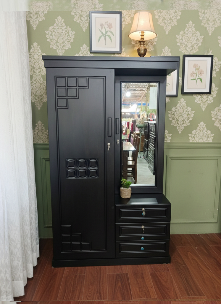 Picture of Rich Home Deco Paint Lacquer Polish Dressing Almirah, 1 Door Wardrobe, 1 Door Mirror Vanity Dressing Table, Almirah Dressing for Bedroom Clothes & Makeup Accessories Storage Organizer Shelves 72/30