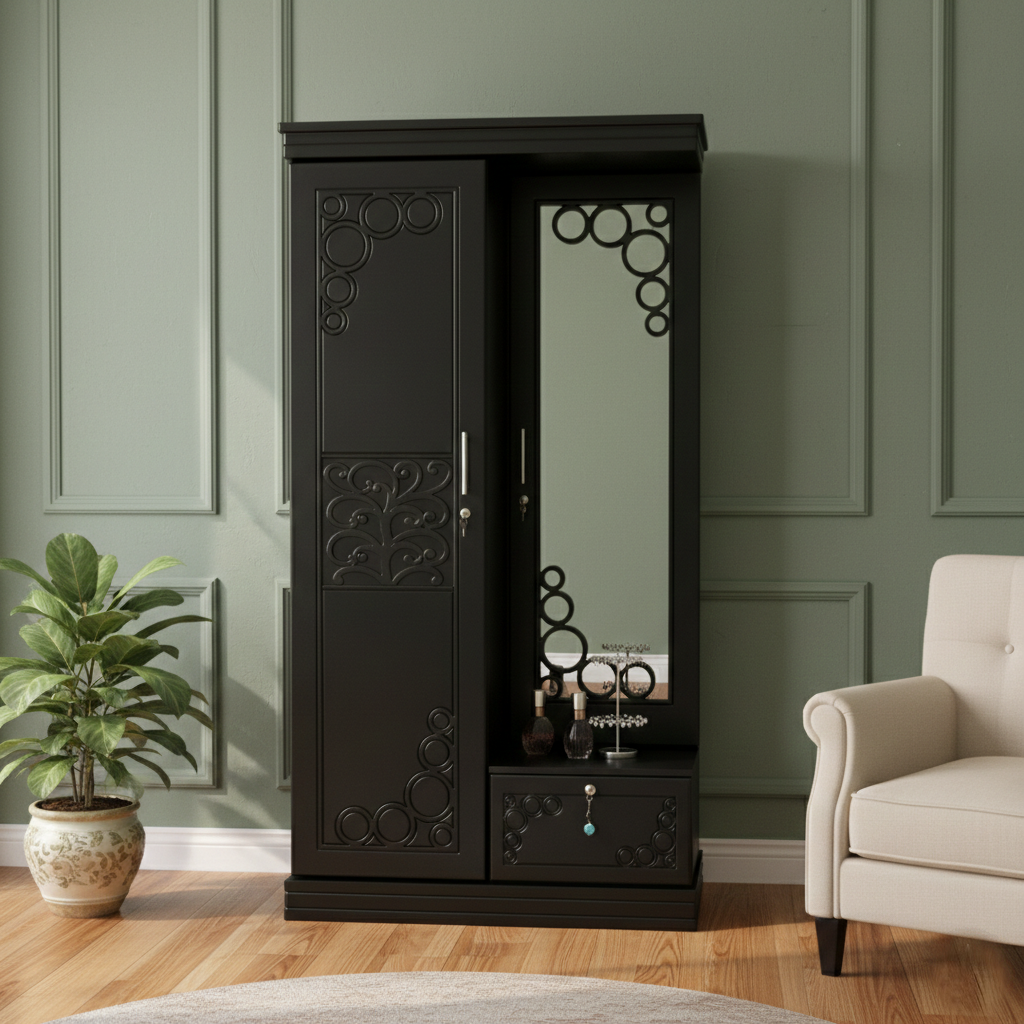 Picture of Rich Home Deco Paint Lacquer Polish Almirah,  Dressing Table, 1 Door Wardrobe with 1 Door Mirror Vanity Dressing Table, Almirah Dressing for Bedroom Clothes & Makeup & Accessories Storage Organizer Shelves 72/30