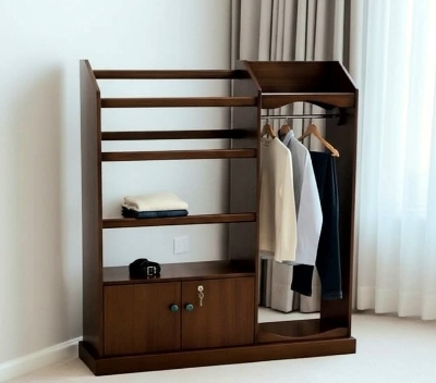 Picture of Rich Home Alana, Lacquer Polish Deco Paint Alana, 1 Clothes Stoarge Shelve with 4 Hanging Shelve & 1 Coat Hanging Space with Lock Door Cabinet, Modern Home & Office Use Clothes Hanging Alana, 48/45