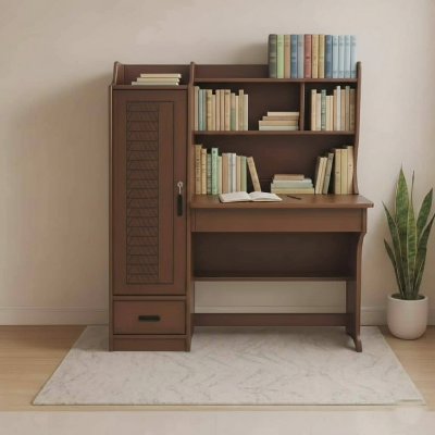 Picture of Reading Table, Lacquer Polish Deco Paint Rambo Design Rich Study Table, Writing Desk with 3 shelve 1 Door Cabinet & security lock Drawers, Modern Home Office Work Station Desk StudyTable 48/45