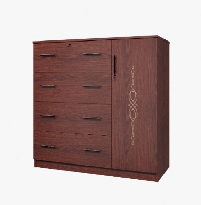 Picture of Furnisha Florina CNC Design Cupboard Wardrobe, Chest of 4 Drawers with 1 Clothes Hanging Space Storage Wardrobe, Storage Organizer Unit for Bedroom, Hallway, Entryway, Easy Pull Drawers, 48/48'