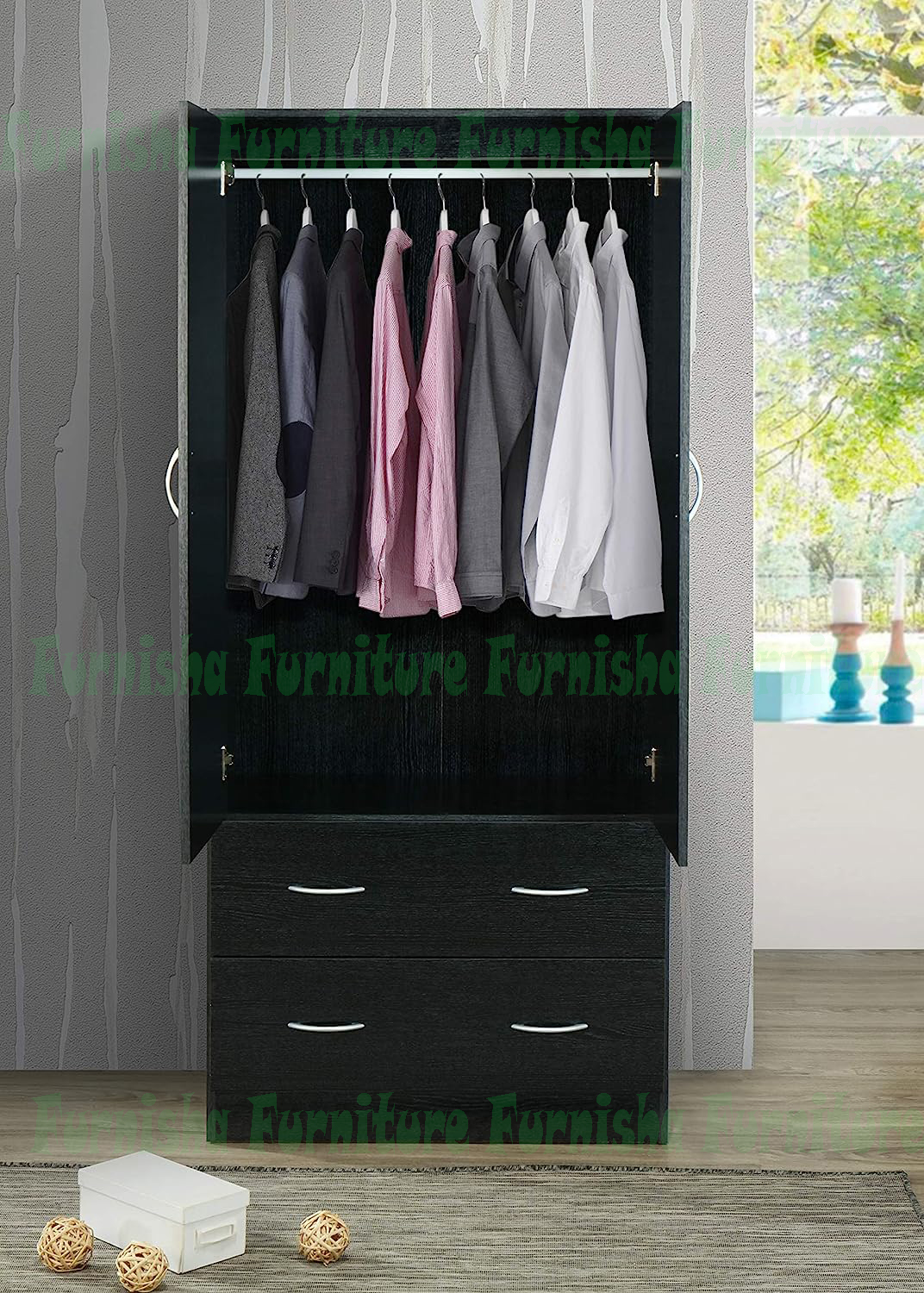 Picture of Modern 2 Door Almirah With  Cloth 2 Storage Drawer & Hanger Storage Cabinet and Cloth storage Shelf for your Sweet Home or Office Use 72x24"