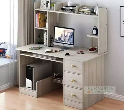 Picture of Modern Computer Desk With with Keyboard Tray, CPU Stand, Reading Table with Storage Bookshelf, Writing Desk, Book Shelves, Home Sturdy Office Desk For Study Room,Living Room,Office White 48/36''